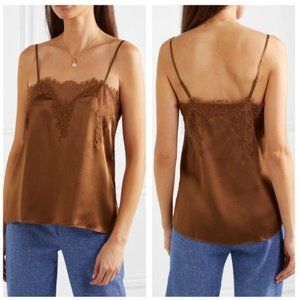 NWT Cami NYC Sweetheart Lace-Trimmed Brown Silk Charmeuse Camisole